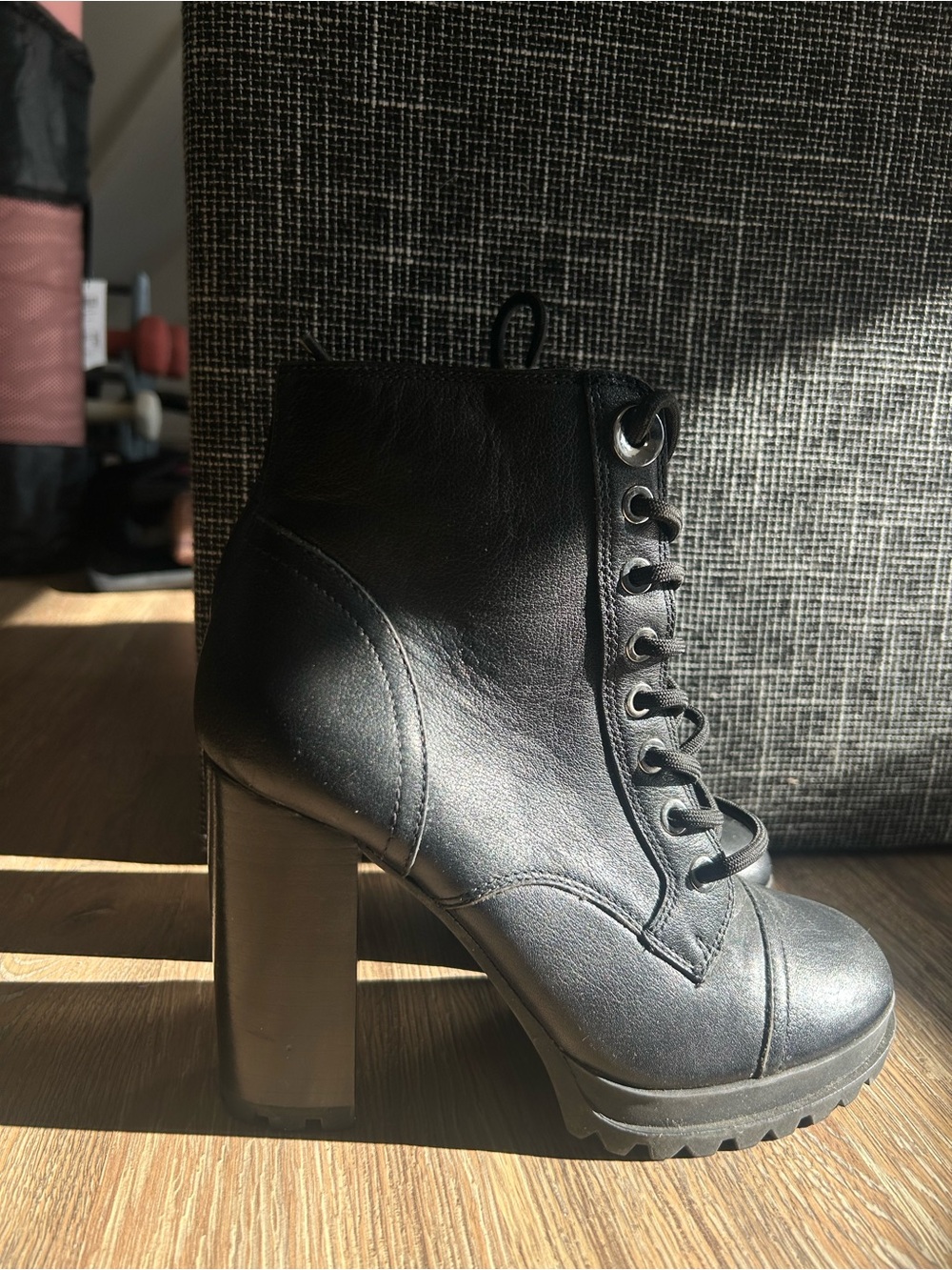 Black Lace-Up Platform Ankle Boot - Women